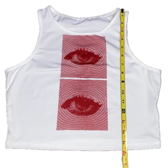 New Large Red Graphic‎ Eye Tee Crop Top Sleeveless Tank Blouse Y2k Top Retro 90s - Picture 5 of 6